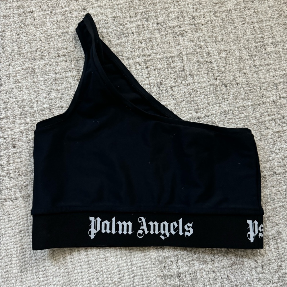 Palm Angels Black One-Shoulder Crop Top with matching pants (set)